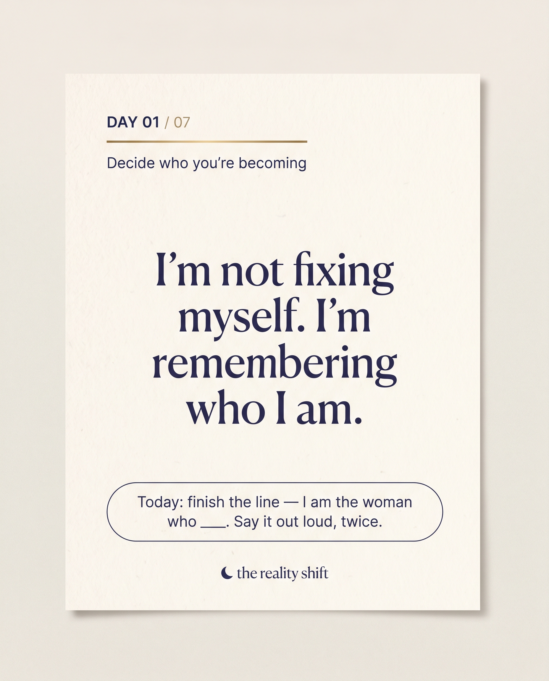 Day 1 card — Decide who you're becoming
